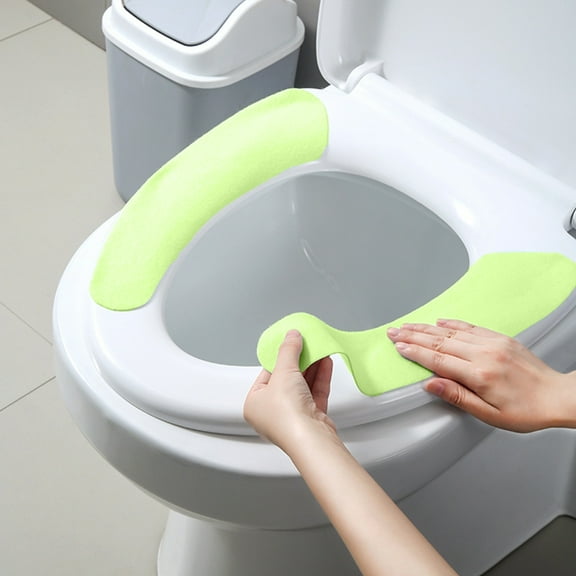 2-Pack Thickened Adhesive Toilet Seat Covers – Waterproof Washable Cloth Mats with Non-Slip Backing, Universal Fit for Bathroom Comfort Green