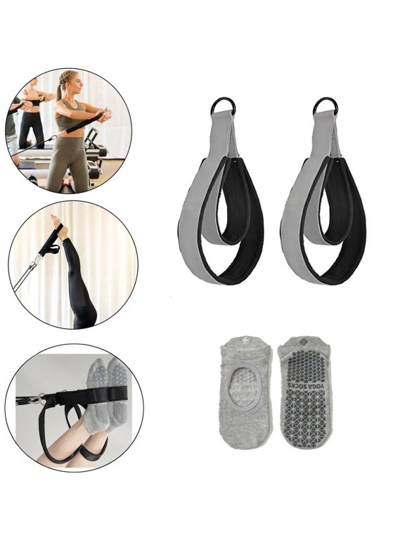 2-Pack Thickened Pilates Straps, Comfort Fit w/ Yoga Socks, for Home Gym & Core Training