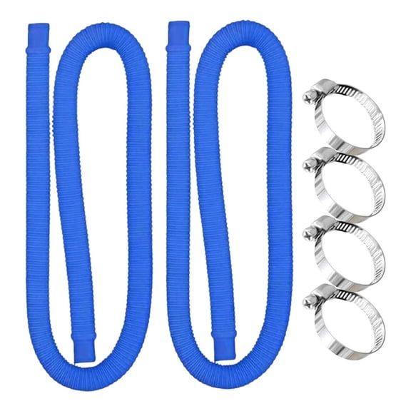 2 Pack Thickened Pool Hose for Above Ground Pools 1.5 Inches Diameter 59 Inches Length Replacement Swimming Pool Pump Hose with 4 Pcs Clamps Blue