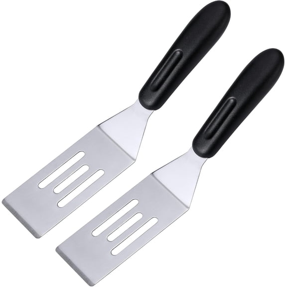2 Pack Thickened Stainless Steel Mini Spatulas, Non-Slip Heat Insulated Handles, Perforated Baking Turners for Pancakes Cookies Cake Serving