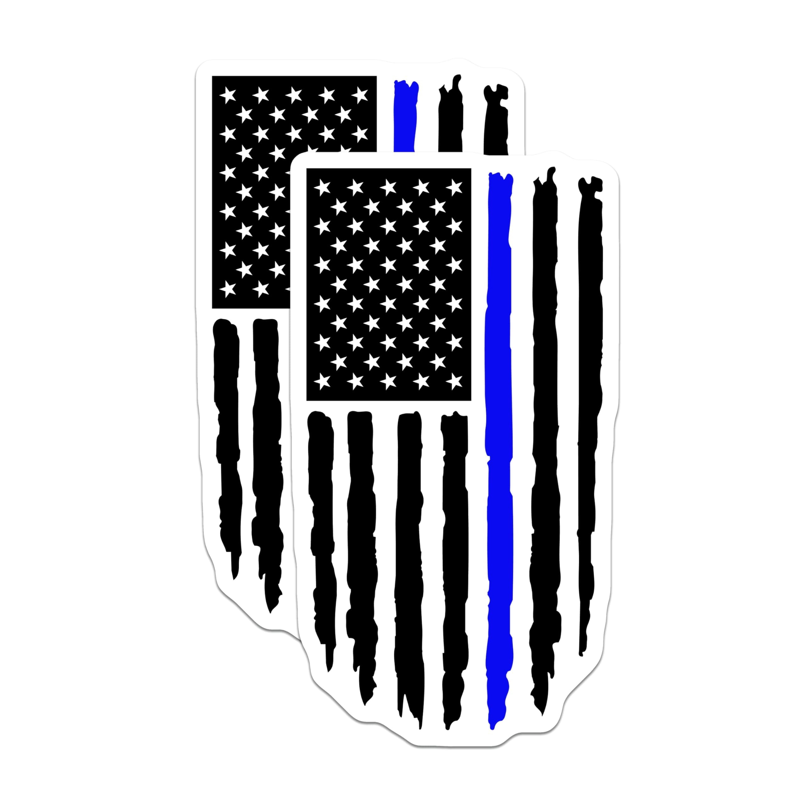 (2 Pack) Thin Blue Line Flag Stickers - Distressed American Support ...