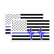 2 Pack Thin Blue Line Magnets - American Flag Heartbeat - Police EMS Support - 5 Inches On Longest Side - Thick Durable Magnet - Made in USA - MAG23074