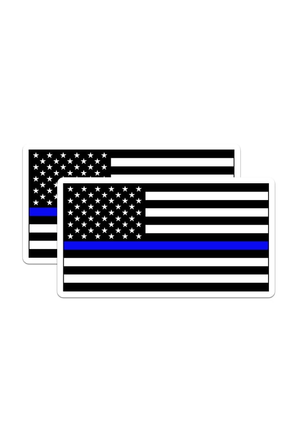 (2 Pack) Thin Blue Line Stickers - American Flag Decal - Law Enforcement Support Leo Officer Patriot - 5" On Longest Side - Sticks to Smooth Flat Surfaces - Made in USA - BMCS22829