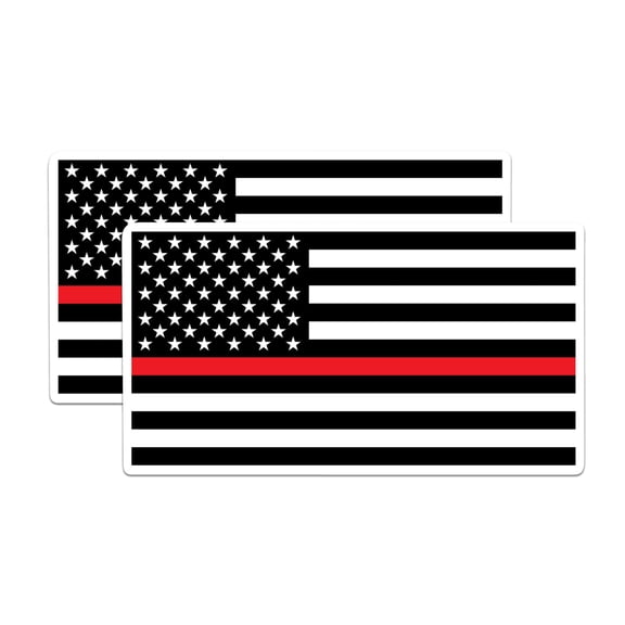 (2 Pack) Thin Red Line Flag Sticker - Firefighters Support Sticker - Fireman Sticker - 5 Inches On Longest Side - Premium Vinyl - for Cars, Trucks, Skateboards, Laptops - Made in USA - BMCS0705