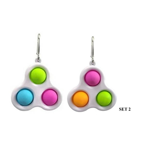 2 Pack Three Button Pop Sensory Keychain Toy (Orange/Green/Pink and Green/Pink/Blue)