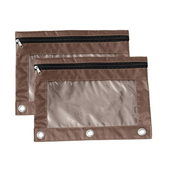 2 Pack Three-Hole Binder Pencil Pouches With Zipper, Transparent PVC Window Pen Bags, Grommet Reinforced Binder Storage Pouches For Pens, Markers, Office Supplies, And Accessories