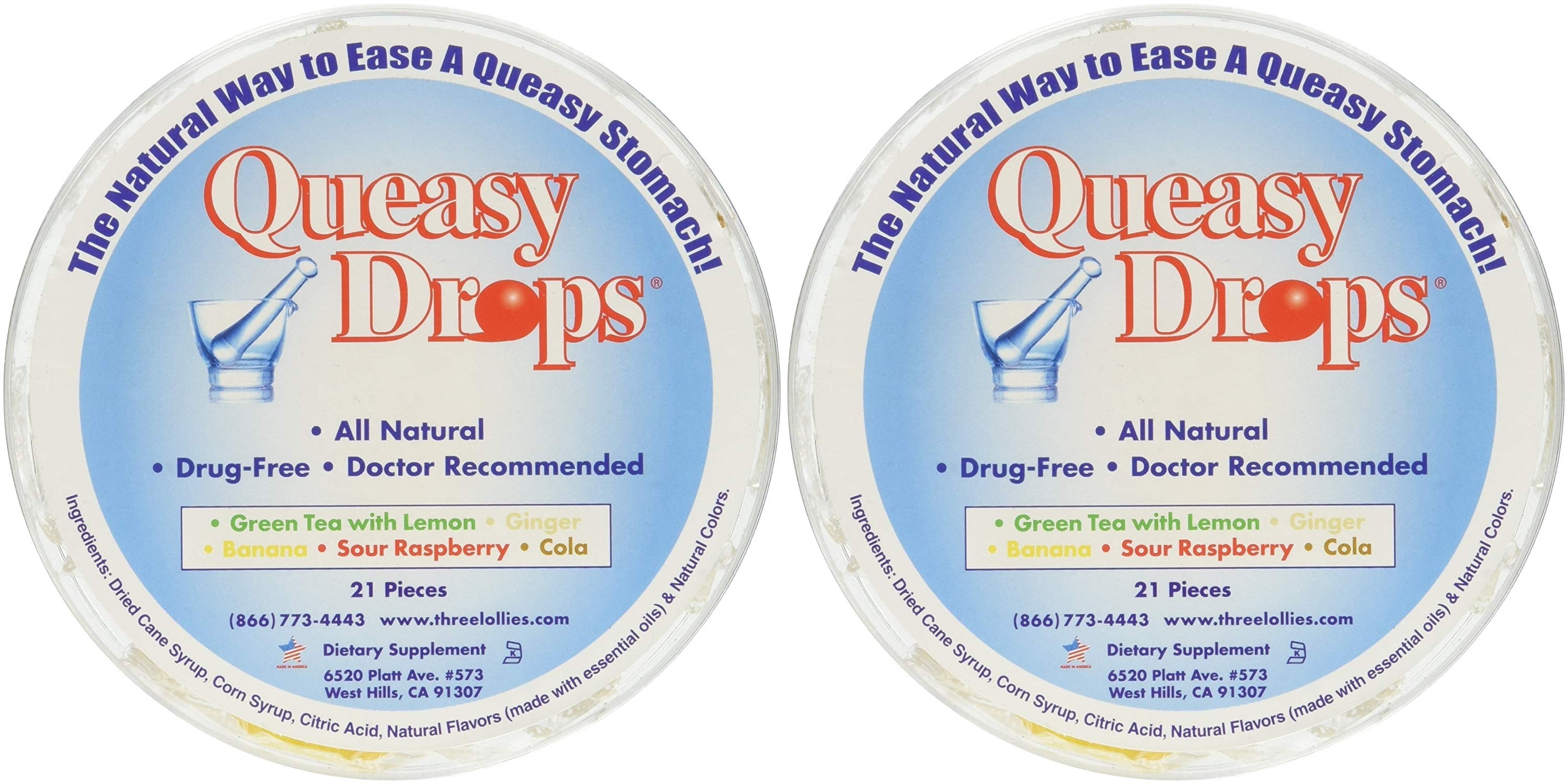 (2 Pack)Three Lollies Queasy Drops Assorted for Nausea Relief Green