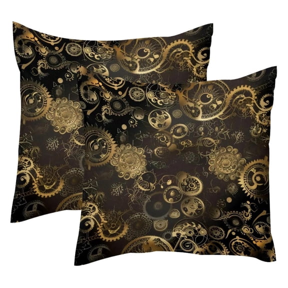 2 Pack Throw Pillow Covers Art Steampunk Style Pattern Decorative Pillow Cases Home Decor Square 18x18 Inches Pillowcases