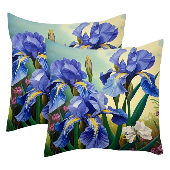 2 Pack Throw Pillow Covers Beautiful Purple Iris Painting Decorative Pillow Cases Home Decor Square 18x18 Inches Pillowcases
