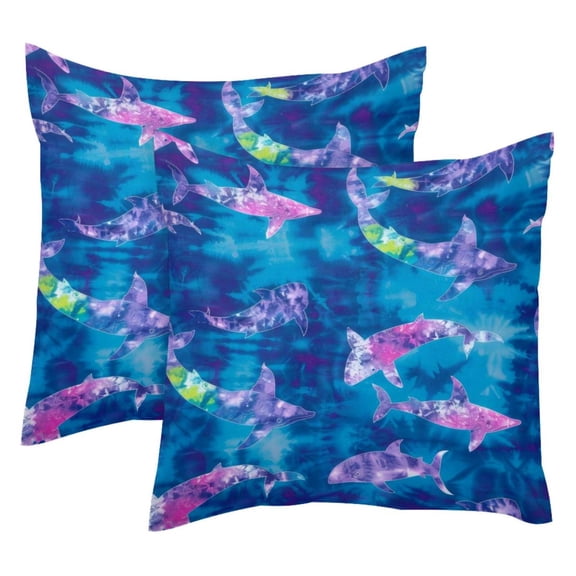 2 Pack Throw Pillow Covers Blue Tie Dye Whale Shark Pattern Decorative Pillow Cases Home Decor Square 18x18 Inches Pillowcases