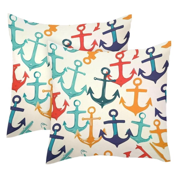 2 Pack Throw Pillow Covers Colorful Anchors Pattern Decorative Pillow Cases Home Decor Square 18x18 Inches Pillowcases