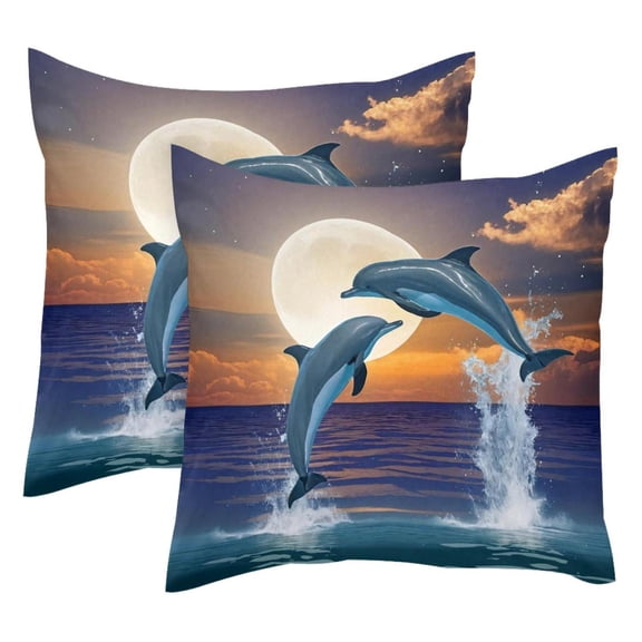 2 Pack Throw Pillow Covers Dolphins Jumping Love Decorative Pillow Cases Home Decor Square 18x18 Inches Pillowcases