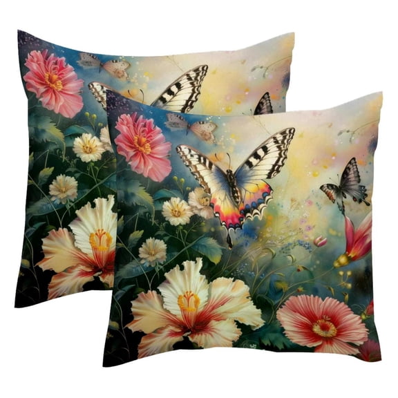 2 Pack Throw Pillow Covers Flower Butterfly Decorative Pillow Cases Home Decor Square 18x18 Inches Pillowcases
