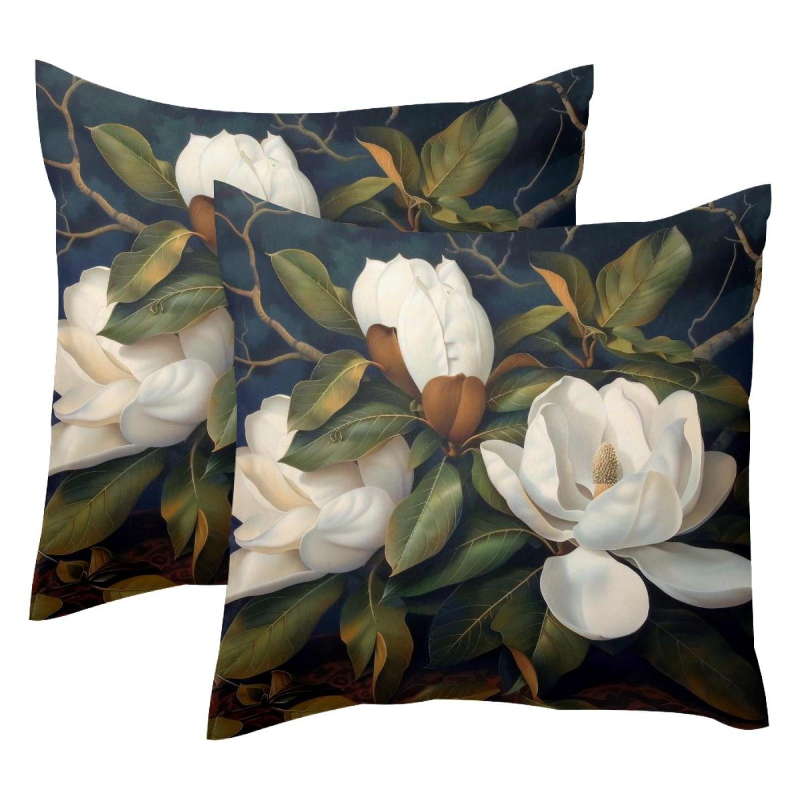 2 Pack Throw Pillow Covers Giant Magnolias Flower Decorative Pillow Cases Home Decor Square 18x18 Inches Pillowcases