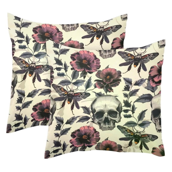 2 Pack Throw Pillow Covers Hawk Moth Flower Skull Patterns Decorative Pillow Cases Home Decor Square 18x18 Inches Pillowcases