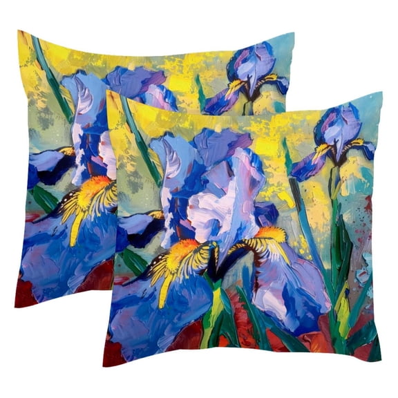 2 Pack Throw Pillow Covers Iris Flower Painting Decorative Pillow Cases Home Decor Square 18x18 Inches Pillowcases