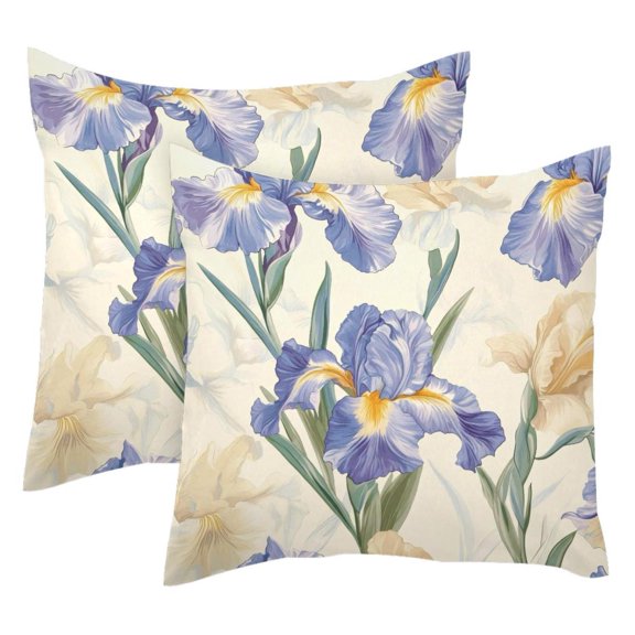 2 Pack Throw Pillow Covers Iris Flowers Beautiful Pattern Decorative Pillow Cases Home Decor Square 18x18 Inches Pillowcases