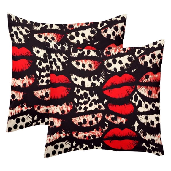 2 Pack Throw Pillow Covers Leopard Lips Print Decorative Pillow Cases Home Decor Square 18x18 Inches Pillowcases