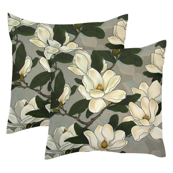 2 Pack Throw Pillow Covers Magnolias Flower Pattern Decorative Pillow Cases Home Decor Square 18x18 Inches Pillowcases
