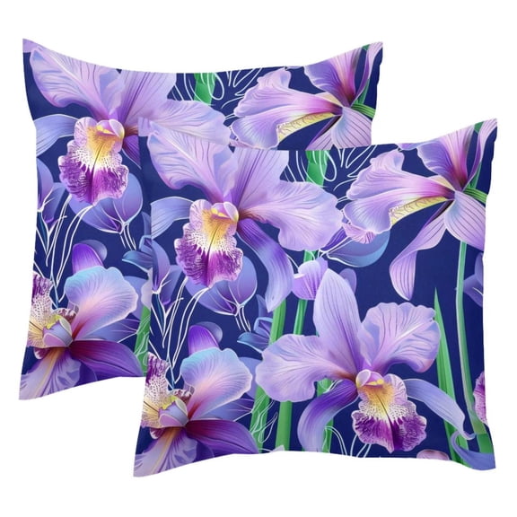 2 Pack Throw Pillow Covers Purple Flower Orchid Pattern Decorative Pillow Cases Home Decor Square 18x18 Inches Pillowcases