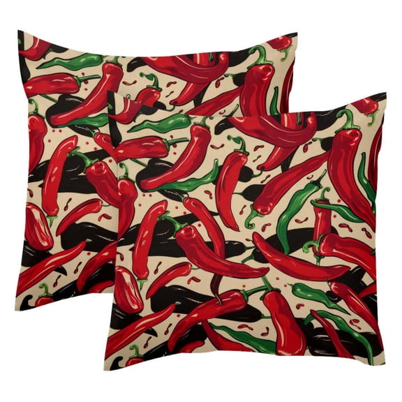 2 Pack Throw Pillow Covers Red Hot Chili Pepper Pattern Decorative Pillow Cases Home Decor Square 18x18 Inches Pillowcases