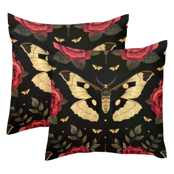 2 Pack Throw Pillow Covers Rose Flower Hawk Moth Pattern Decorative Pillow Cases Home Decor Square 18x18 Inches Pillowcases