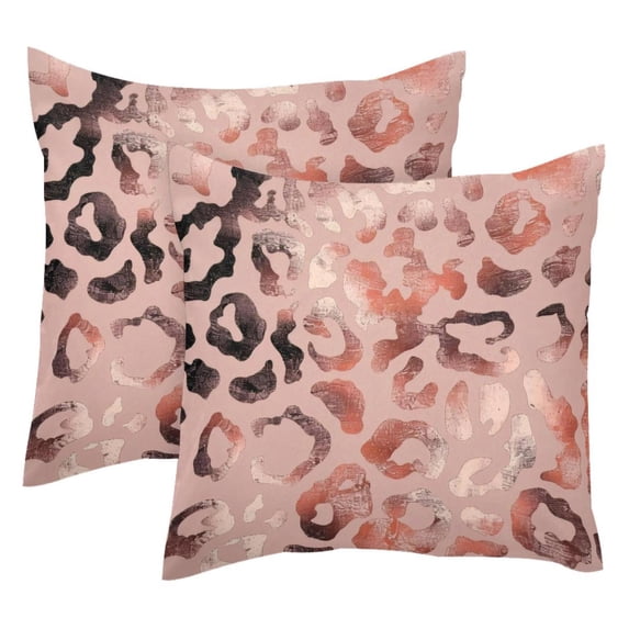 2 Pack Throw Pillow Covers Rose Gold Leopard Pattern Decorative Pillow Cases Home Decor Square 18x18 Inches Pillowcases