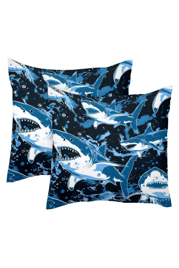 2 Pack Throw Pillow Covers Sharks Splash Pattern Decorative Pillow Cases Home Decor Square 18x18 Inches Pillowcases