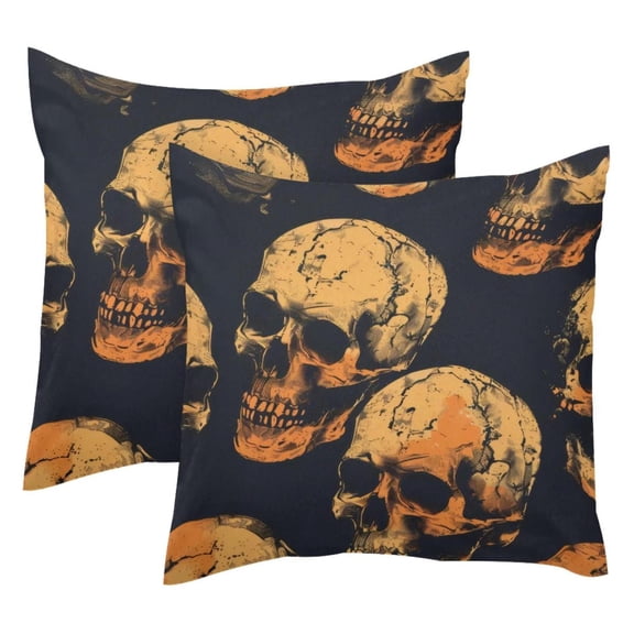 2 Pack Throw Pillow Covers Skull Head Pattern Decorative Pillow Cases Home Decor Square 18x18 Inches Pillowcases