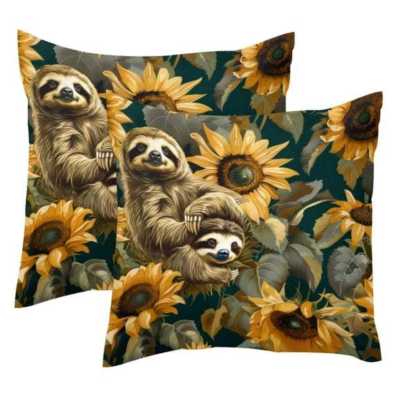 2 Pack Throw Pillow Covers Sunflower Sloths Pattern Decorative Pillow Cases Home Decor Square 18x18 Inches Pillowcases