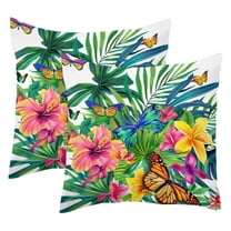 2 Pack Throw Pillow Covers Tropical Leaves Flowers and Butterfly Decorative Pillow Cases Home Decor Square 18x18 Inches Pillowcases
