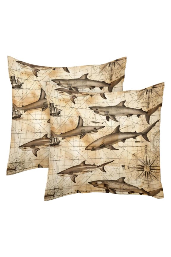 2 Pack Throw Pillow Covers Vintage Map Sharks Patterns Decorative Pillow Cases Home Decor Square 18x18 Inches Pillowcases