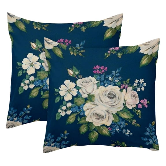2 Pack Throw Pillow Covers White Flower Floral Decorative Pillow Cases Home Decor Square 18x18 Inches Pillowcases