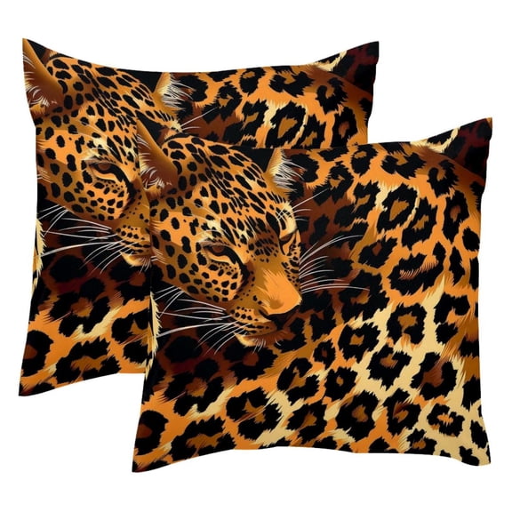 2 Pack Throw Pillow Covers Wild Animal Leopard Pattern Decorative Pillow Cases Home Decor Square 18x18 Inches Pillowcases