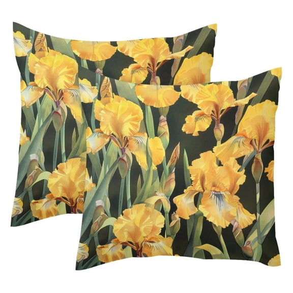 2 Pack Throw Pillow Covers Yellow Floral Iris Pattern Decorative Pillow Cases Home Decor Square 18x18 Inches Pillowcases