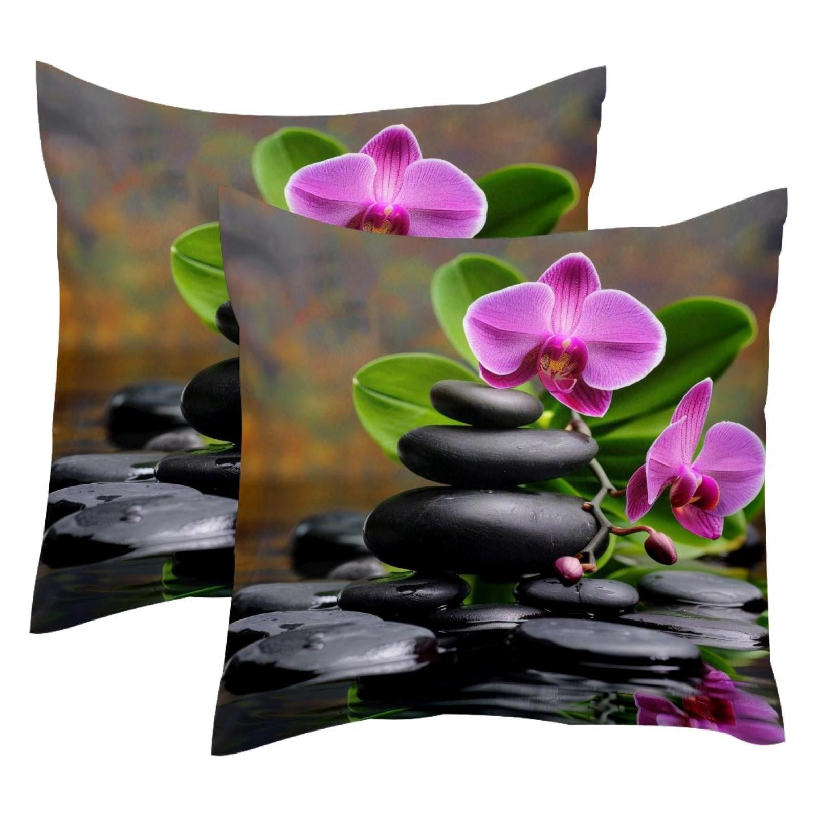 2 Pack Throw Pillow Covers Zen Basalt Stone Orchid Decorative Pillow ...