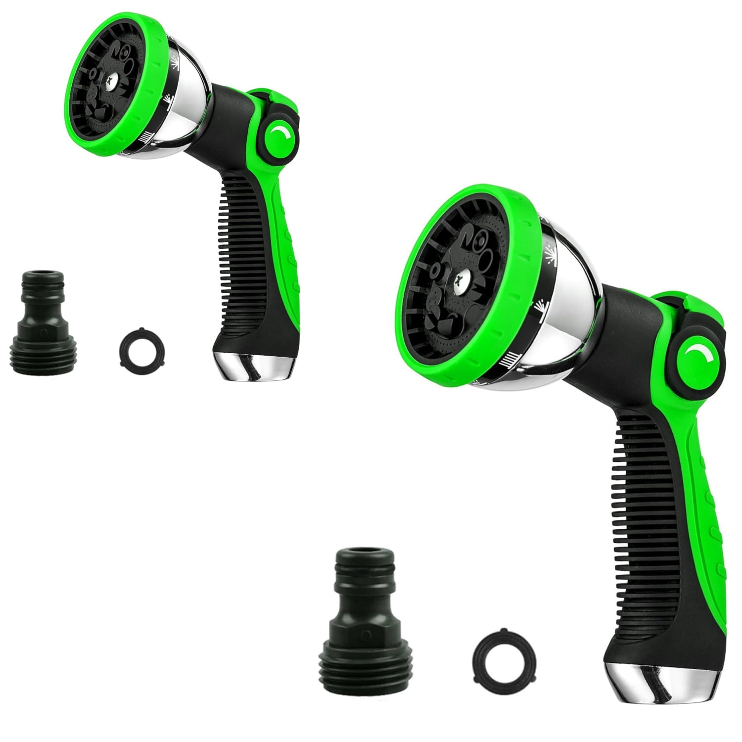 2-Pack Thumb Control Garden Hose Nozzle - 10 Pattern High Pressure Metal Spray Nozzle for Plants, Car Wash, Cleaning & Pets