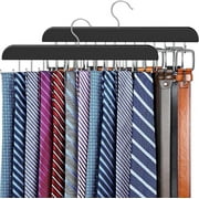 2 Pack Tie Rack & Belt Hanger 2 in 1 Tie Hanger Space Saving Max 42 Belts& 60 Ties Capacity for Closet Organizers and Storage, Sturdy Wood Belt & Tie Collection Organizer-Loopunk
