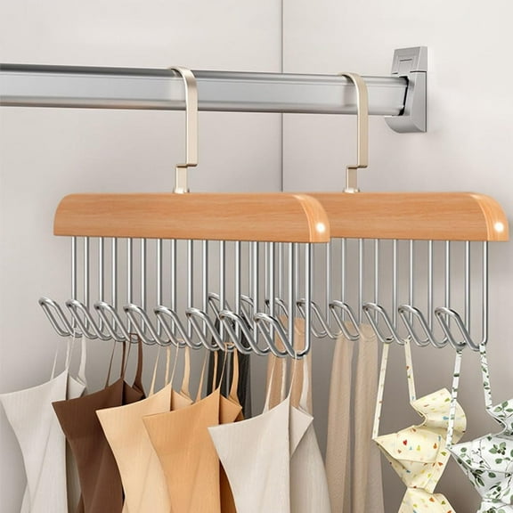 2 Pack Tie Rack Tank Tops Hangers Bra Hanger with Upgraded 360°Rotating Metal Hooks Space Saving Closet Organizer for Ties, Belts, Bras, Tank Tops, Camisoles (Natural)