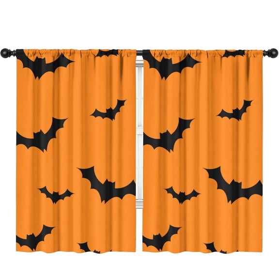 2 Pack Tier Curtains with Retro Halloween Candy and Full Moon Pattern, Rod Pocket,52x84in long Curtains Set