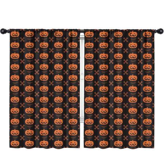 2 Pack Tier Curtains with Retro Halloween Candy and Full Moon Pattern, Rod Pocket,52x84in long Curtains Set