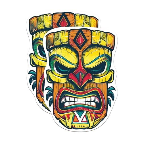 (2 Pack) Tiki Head Magnet- Polynesian Tiki Mask Decal - 5 Inches On Longest Side - Premium Magnet - for Cars, Refrigerators, Toolboxes - Made in USA - MAG1734
