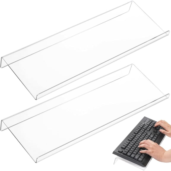 2 Pack Tilted Computer Keyboard Stand, Clear Acrylic Keyboard Tray Holder for Easy Ergonomic Typing, Keyboard Riser for Office Desktop, Home, School