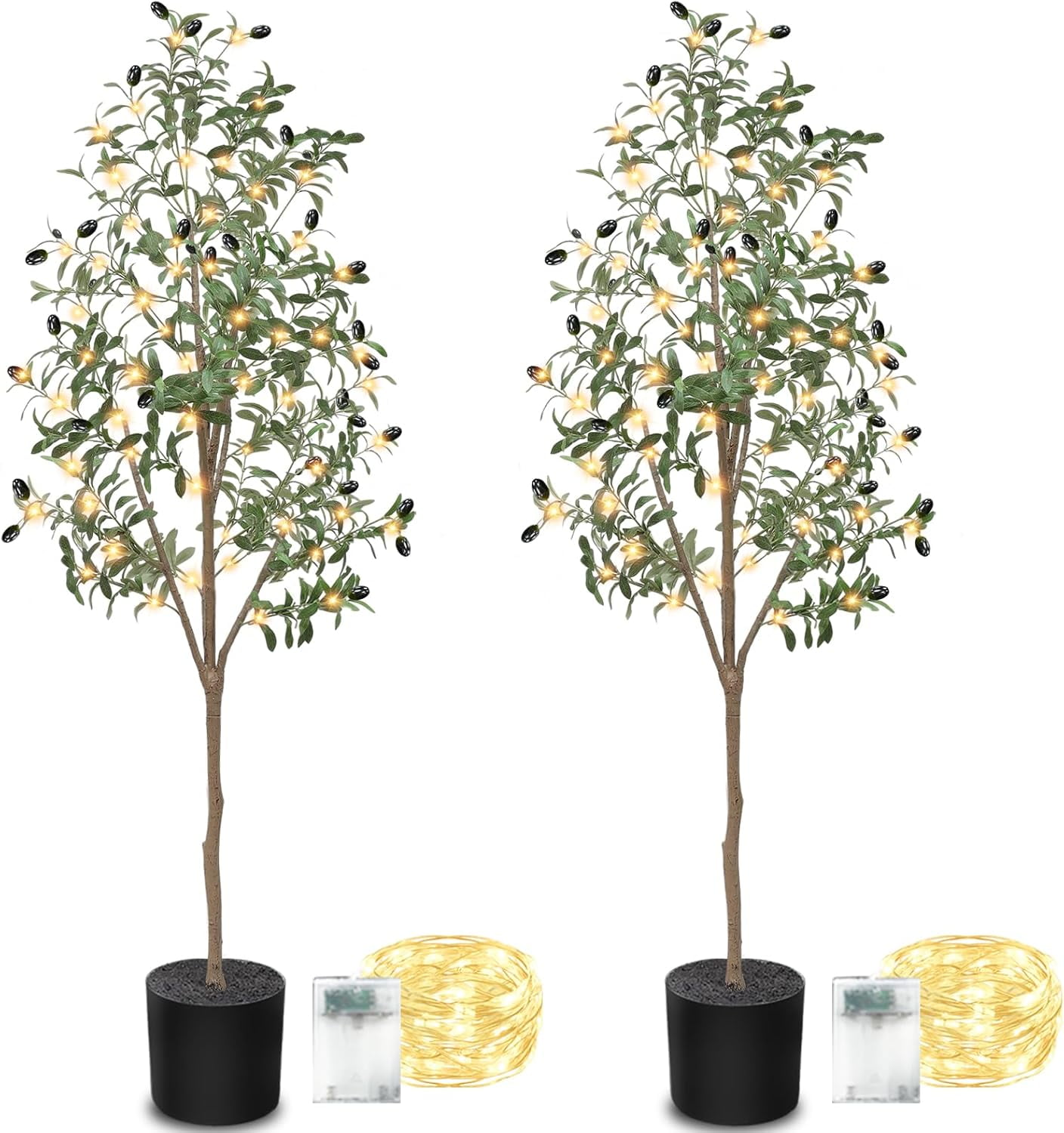 [ 2 Pack & Timer ] 5FT Lighted Olive Tree with Warm White LED Lights