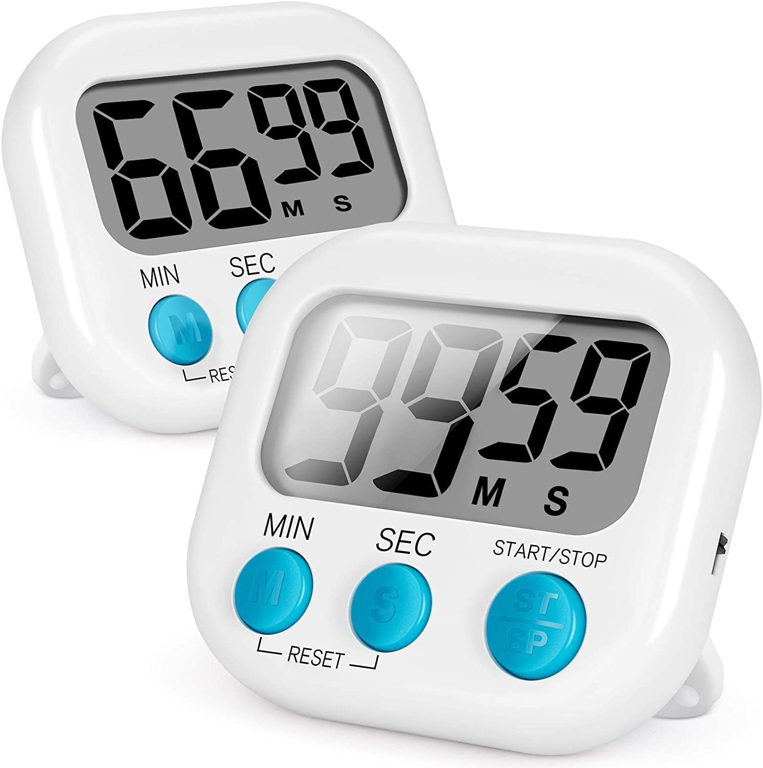 Uigos 2 Pack Digital Kitchen Timer II 2.0, Big Digits, Loud Alarm, Magnetic  Backing, Stand, for Cooking Baking Sports Games Office (White) (2 Pack)