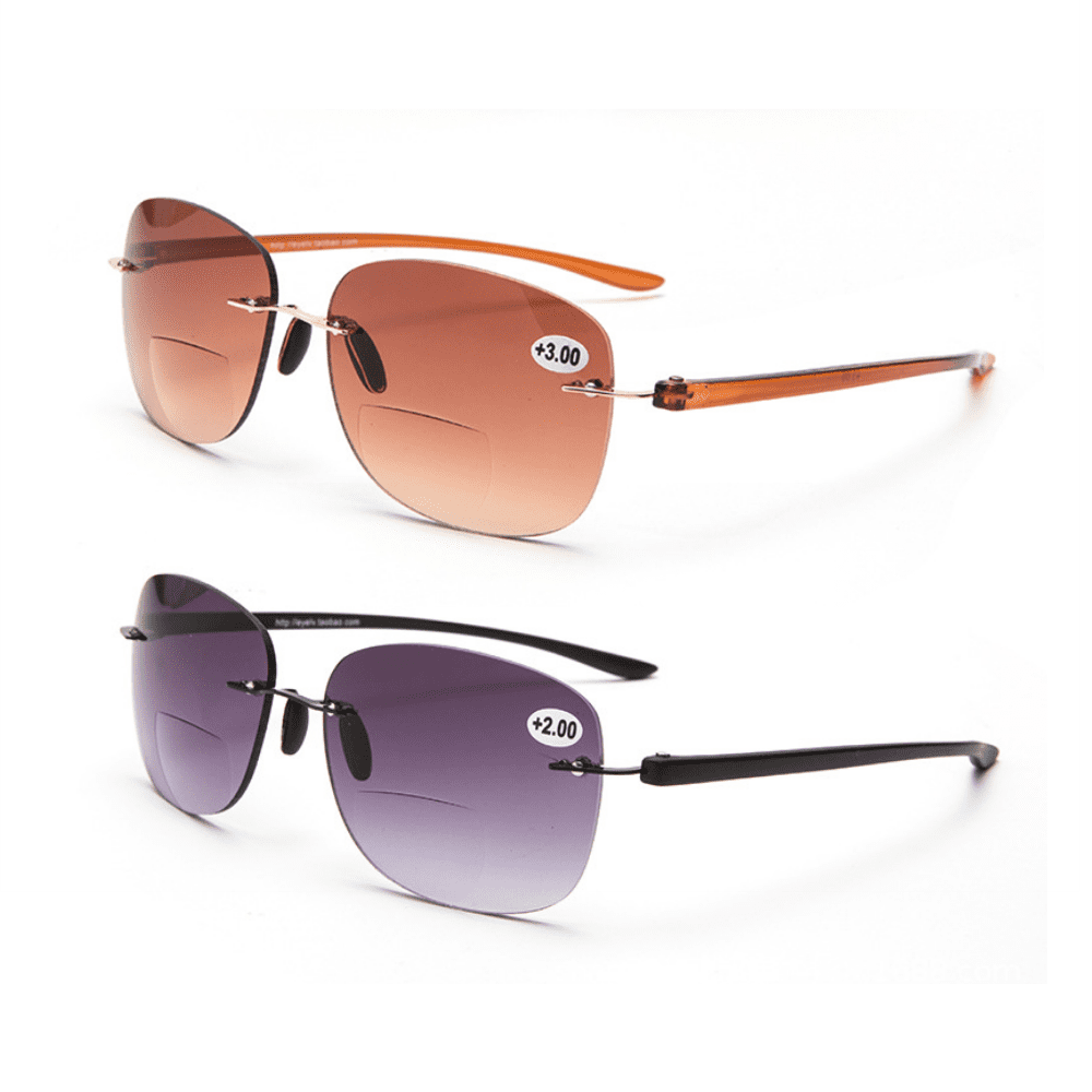 2 Pack Tinted Bifocals Reading Glasses Rimless Sunglasses Readers