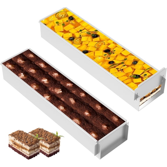 2 Pack Tiramisu Mold, Rectangle Cake Pan With A Removable Short Frame ,NonstickTiramisu Cake Pan Size 16.4*3.9*2.3 inch Rectangle Cake Mold for Tiramisu, Cheesecake, Mousse,Lasagna, Cold Desserts