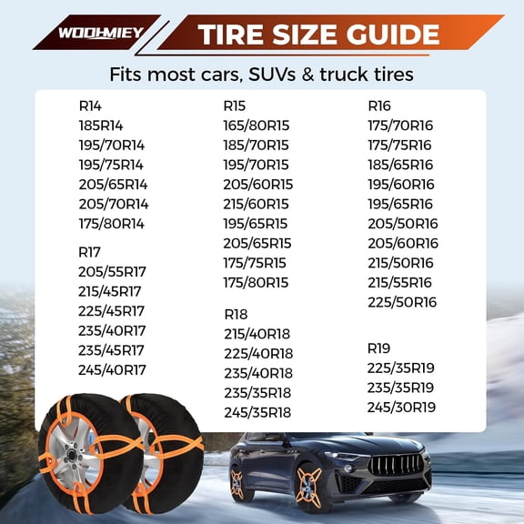 2 Pack Tire Snow Socks - Polyester Textile Snow Chain Alternative, Anti-Skid Tire Socks for Cars, Sedans, SUVs, Trucks - Quiet Tire Traction Device and Snow Traction for Tires