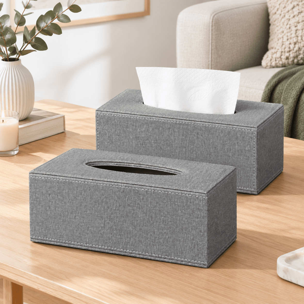 2 Pack Tissue Box Cover Leather Holder Stylish Withic Bottom Rectangle ...