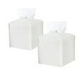 thumbnail image 1 of 2 Pack Tissue Box Holder, Tissue Box Cover Square, PU Leather Tissues Cube Box Cover, Decorative Woven Facial Tissue Holder on Table and Bathroom (White Square), 1 of 7